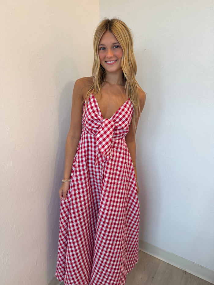 Checker Crossed Strap Midi Dress