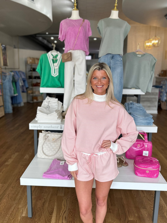 PEACH MOCKNECK STRIPE SET