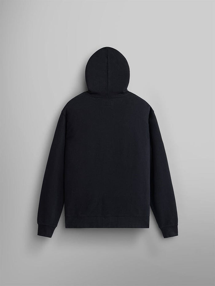 Alpha Badge Hoodie by Alpha Industries, black hoodie with MA-1 details.