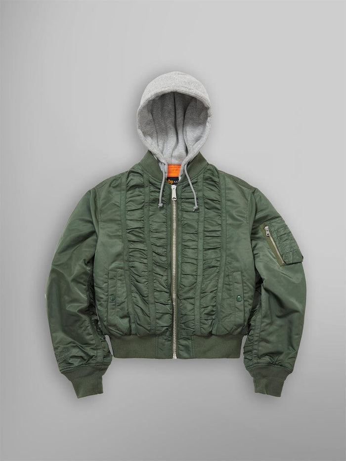 ALPHA X MADEME HOODED RUCHED MA-1 BOMBER JACKET OUTERWEAR Alpha Industries GREEN XS