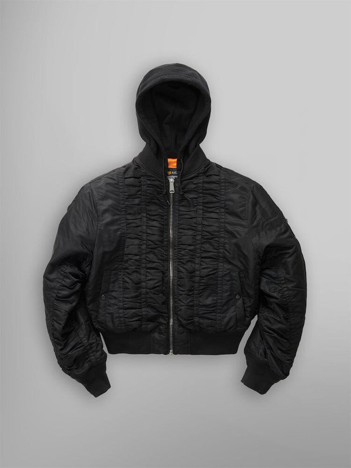 ALPHA X MADEME HOODED RUCHED MA-1 BOMBER JACKET OUTERWEAR Alpha Industries BLACK XS