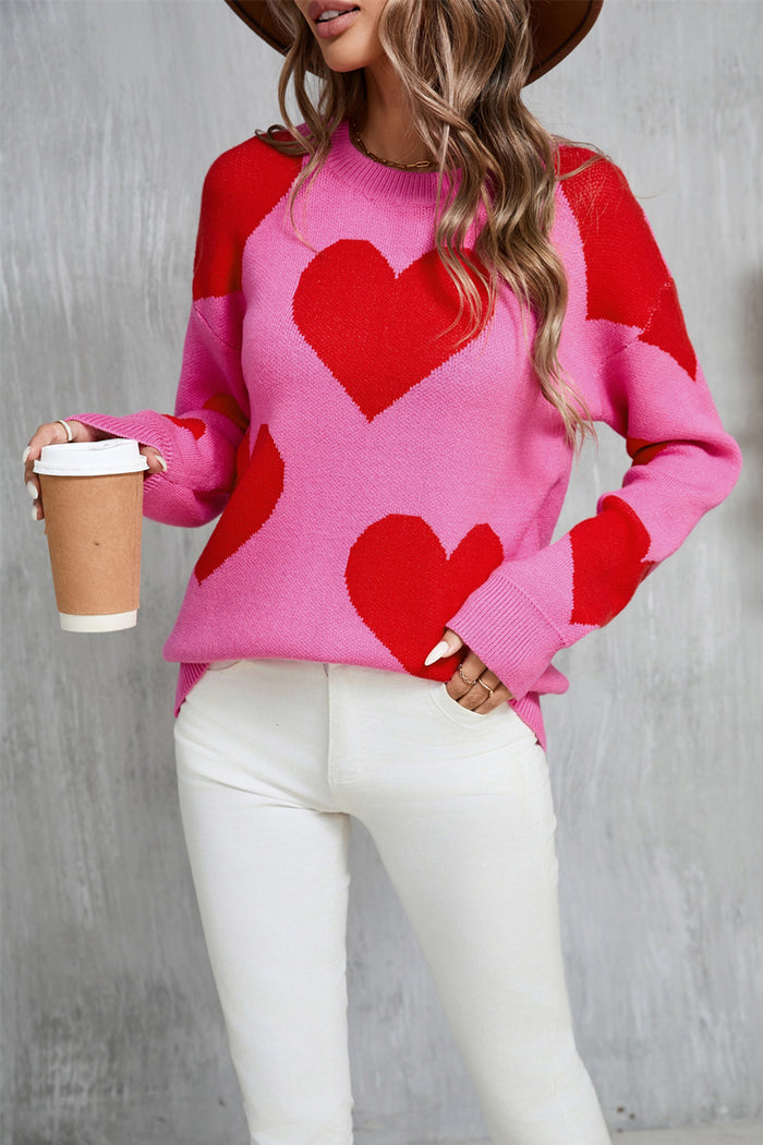Angel Wings Heart Sweater with Dropped Shoulders and Long Sleeves