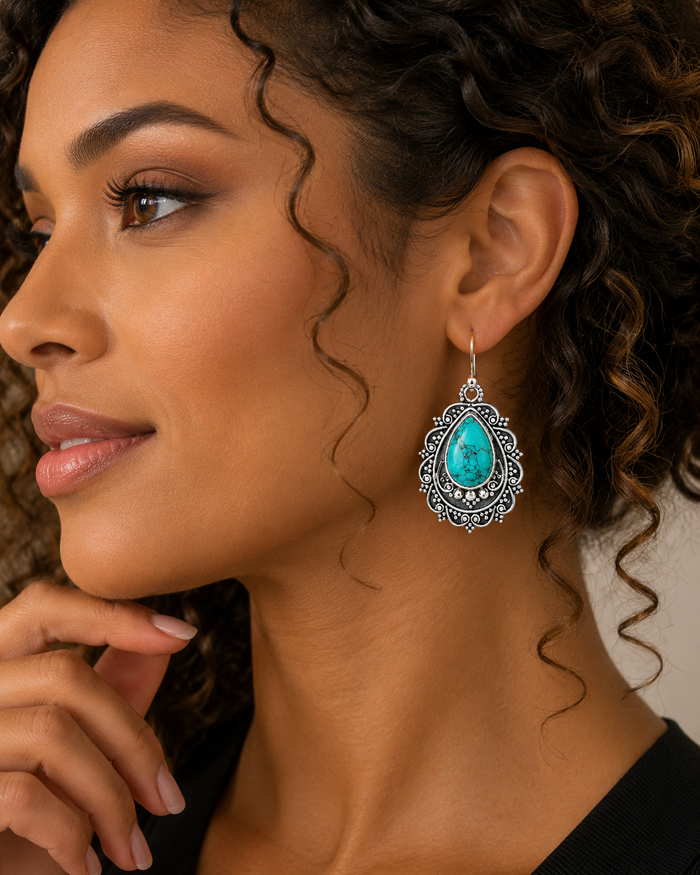 Artificial Turquoise Alloy Teardrop Dangle Earrings