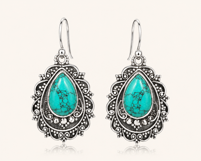 Artificial Turquoise Alloy Teardrop Dangle Earrings