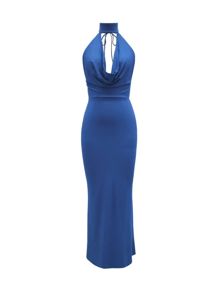 Backless Lace Up Back Sleeveless Maxi Dress