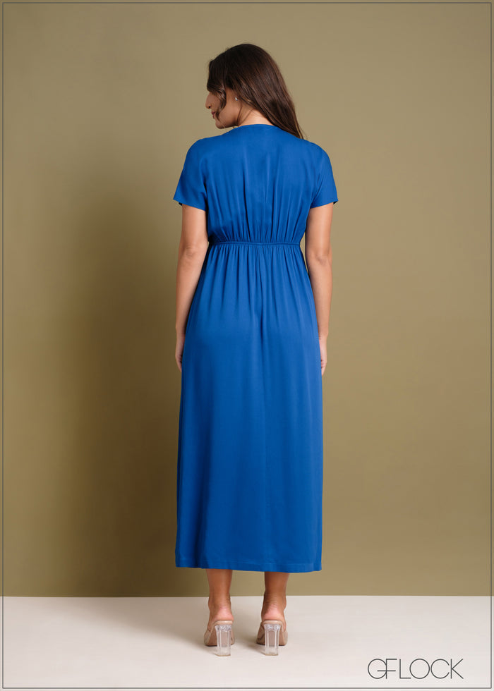 Batwing Sleeve Fold Pleated Detail Dress - 240424