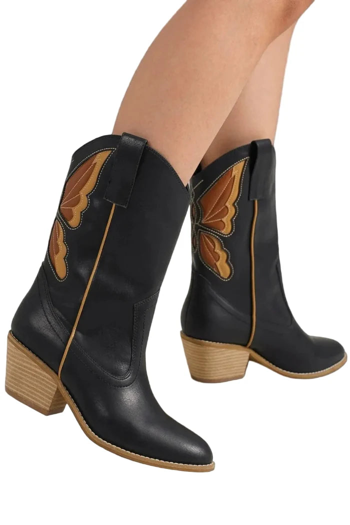 Beast Fashion Butterfly Cut Detail Point Toe Boots