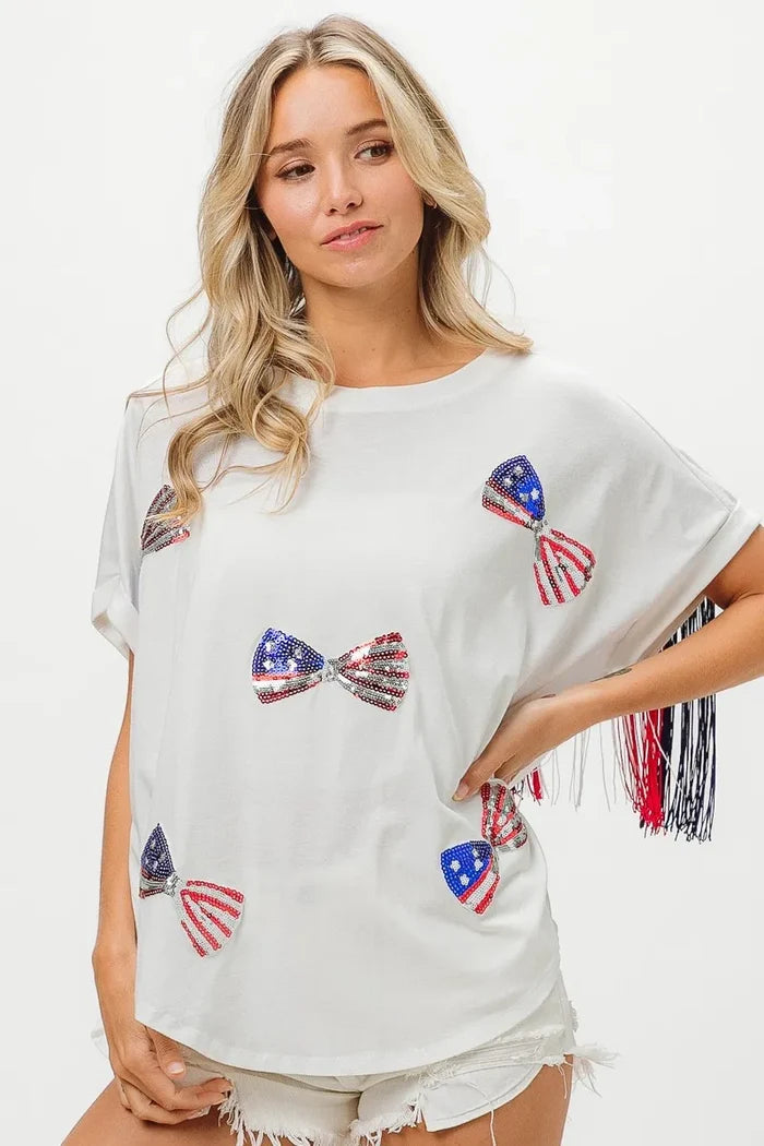 BiBi American Flag Sequin Ribbon T-Shirt
