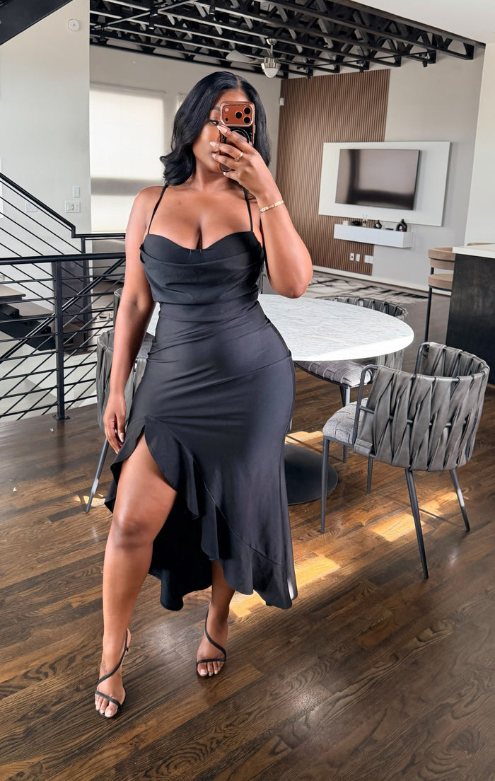 Black Ruffle Slip Dress
