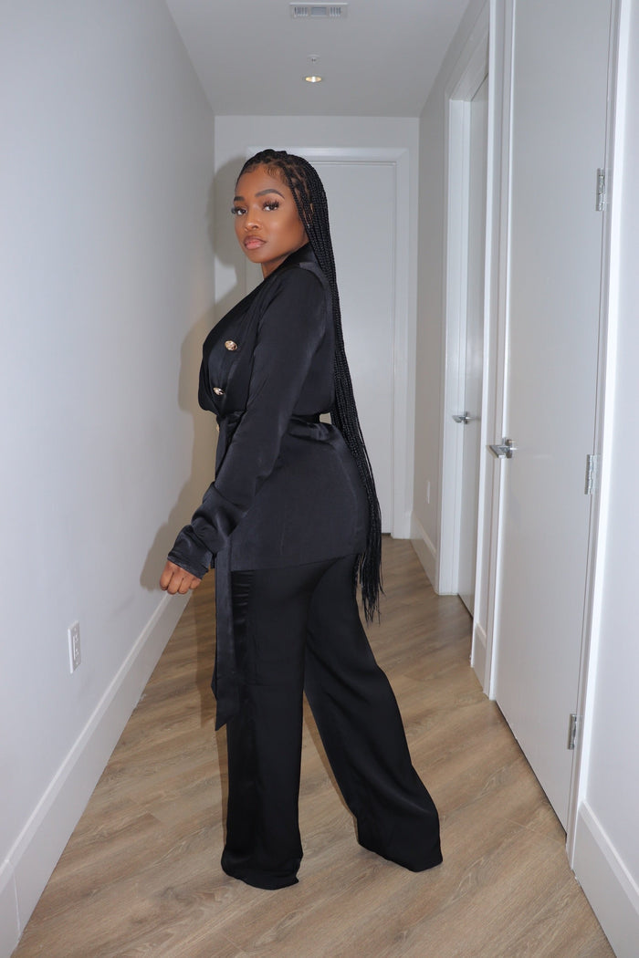 Black satin suit - Shop Luxe Life Boutique