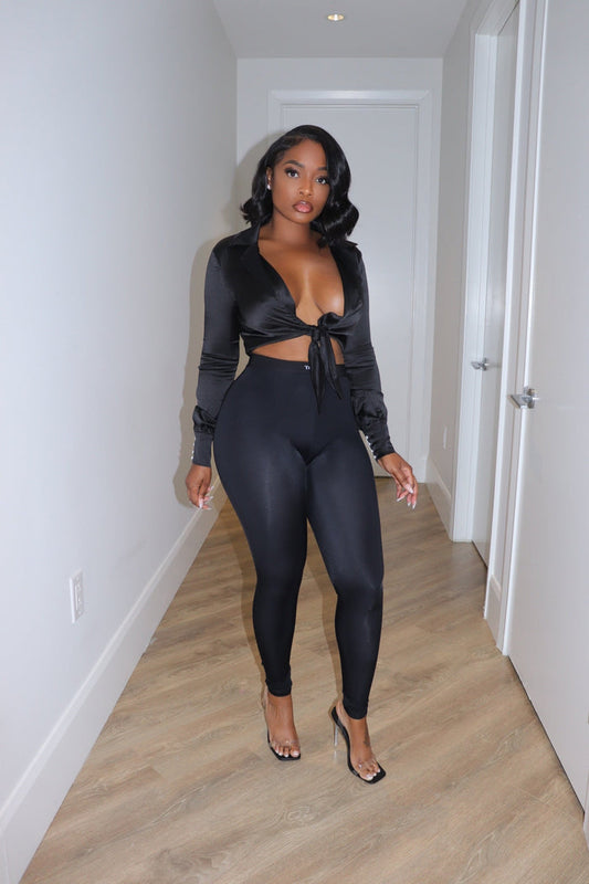 Black satin tie top - Shop Luxe Life Boutique