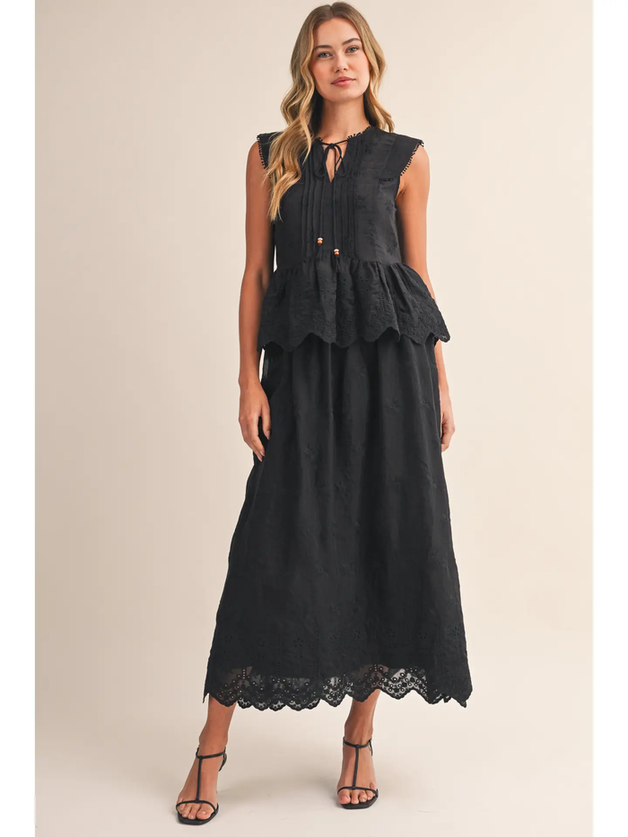 Black Scallop Top & Skirt Set - Greige Goods