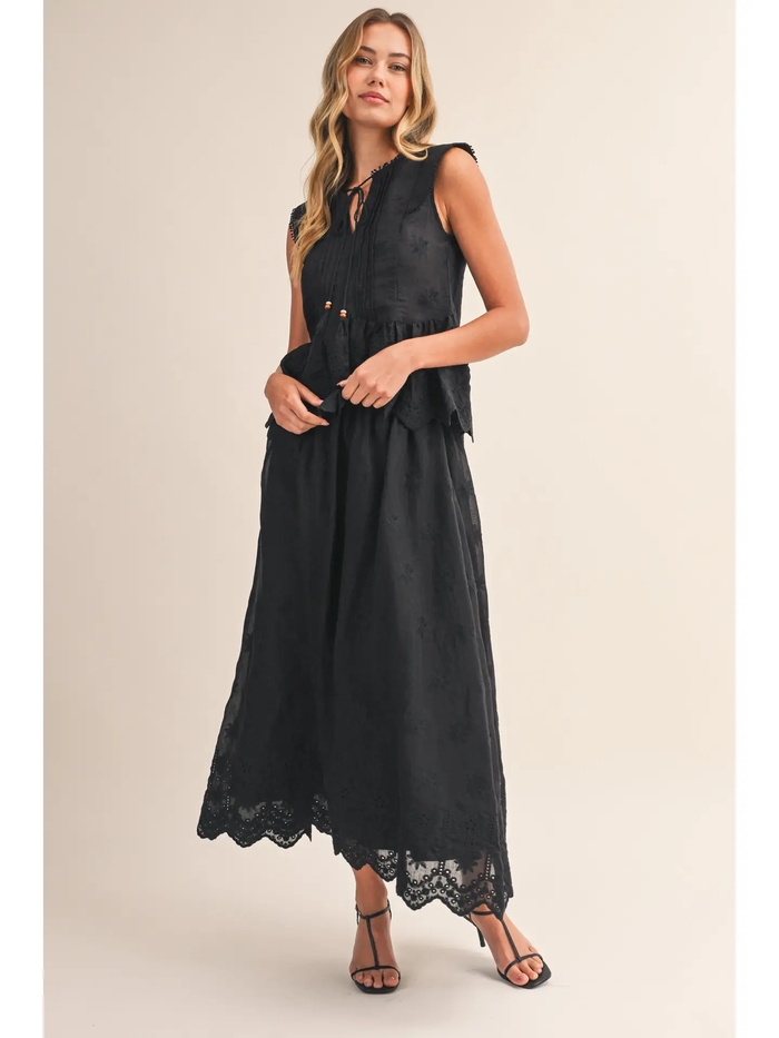 Black Scallop Top & Skirt Set - Greige Goods