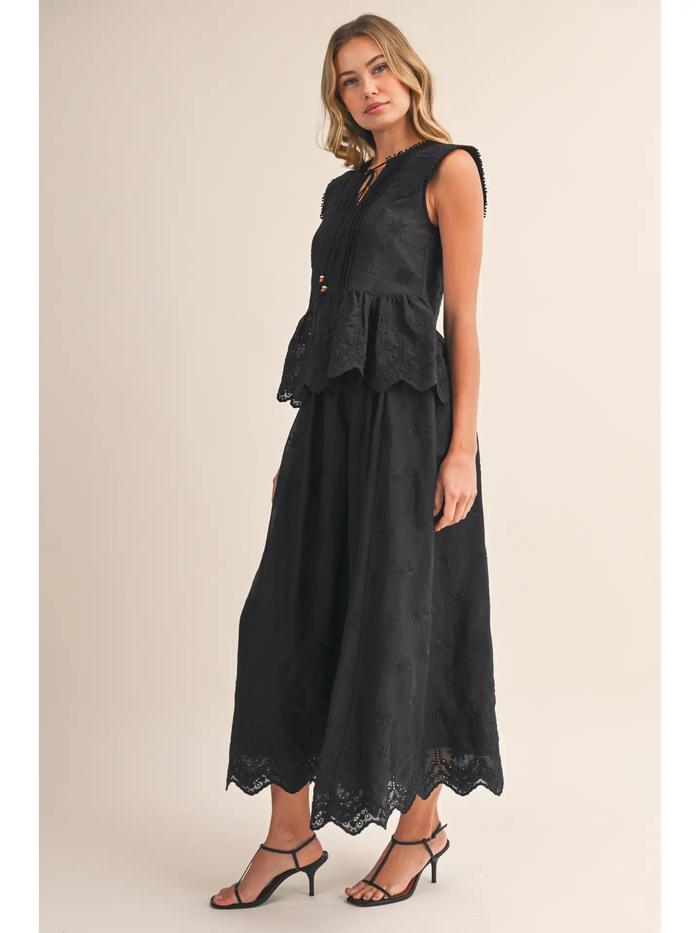 Black Scallop Top & Skirt Set - Greige Goods