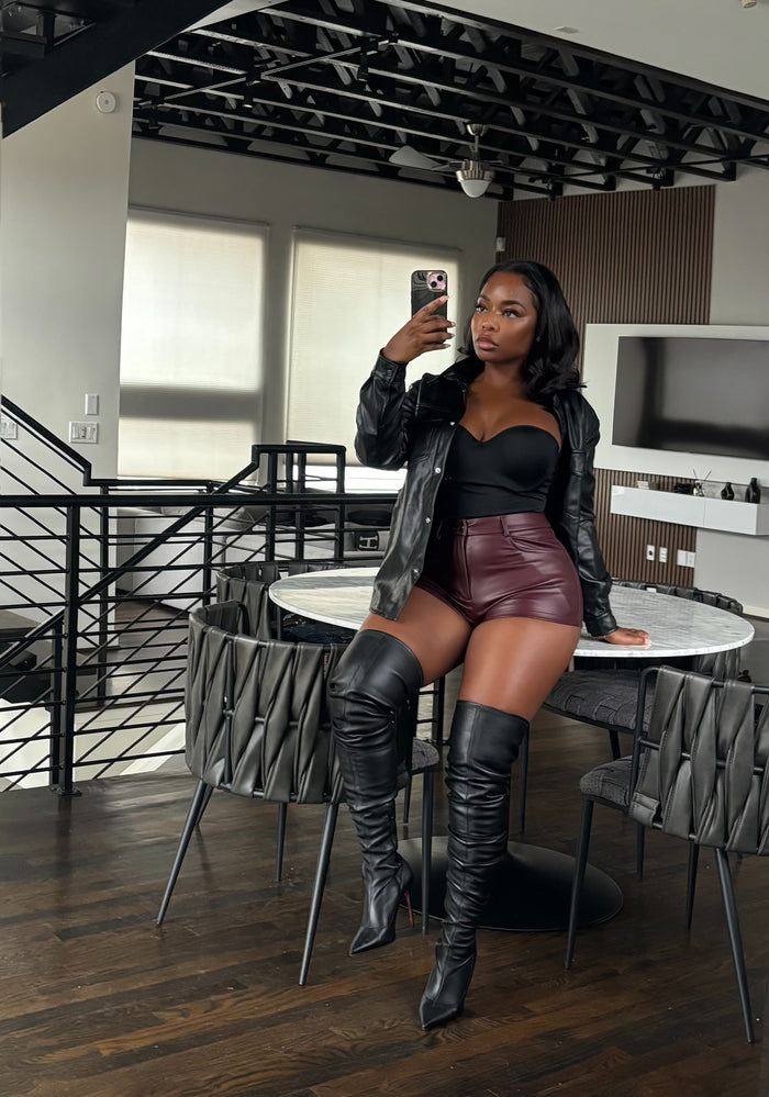 Black Vegan Leather Button down