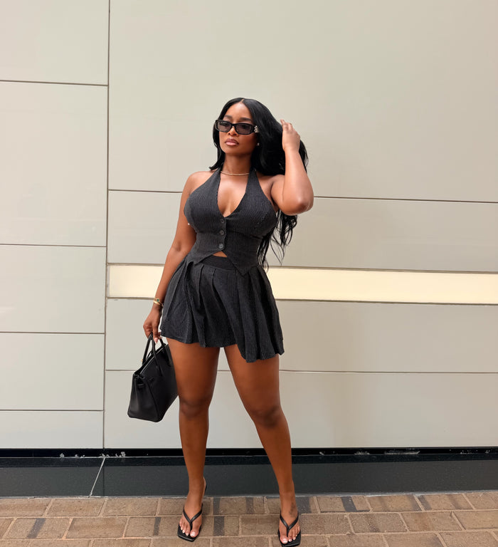 Black vest skirt set