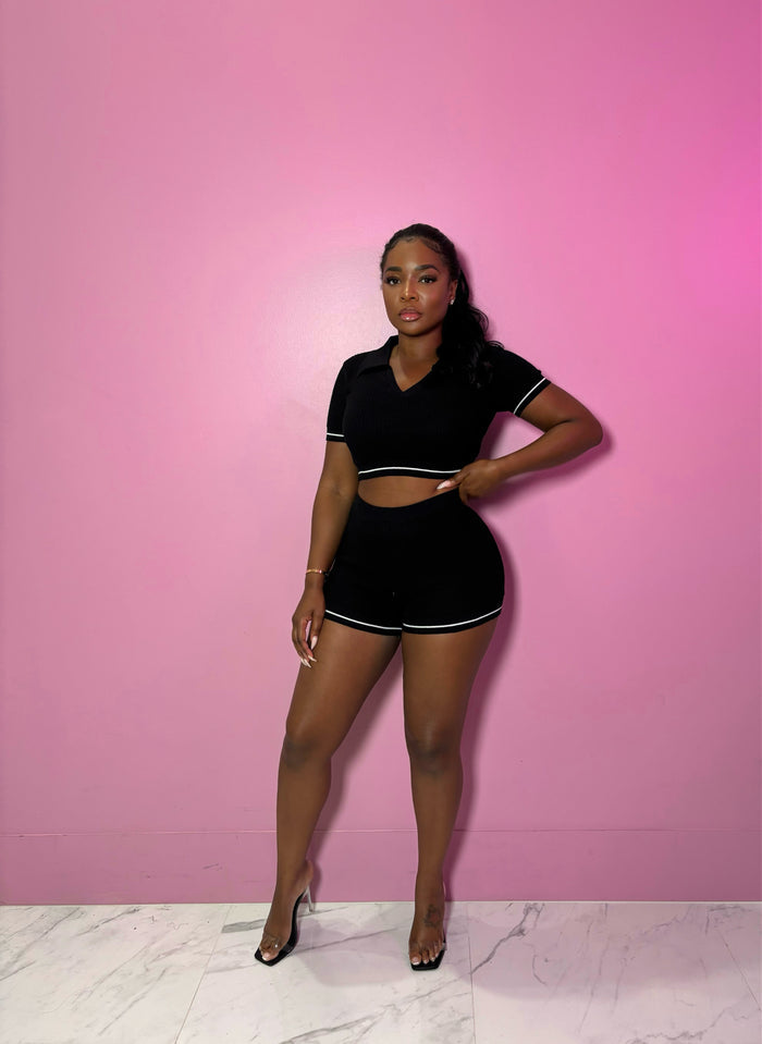Black Waffle Short Set