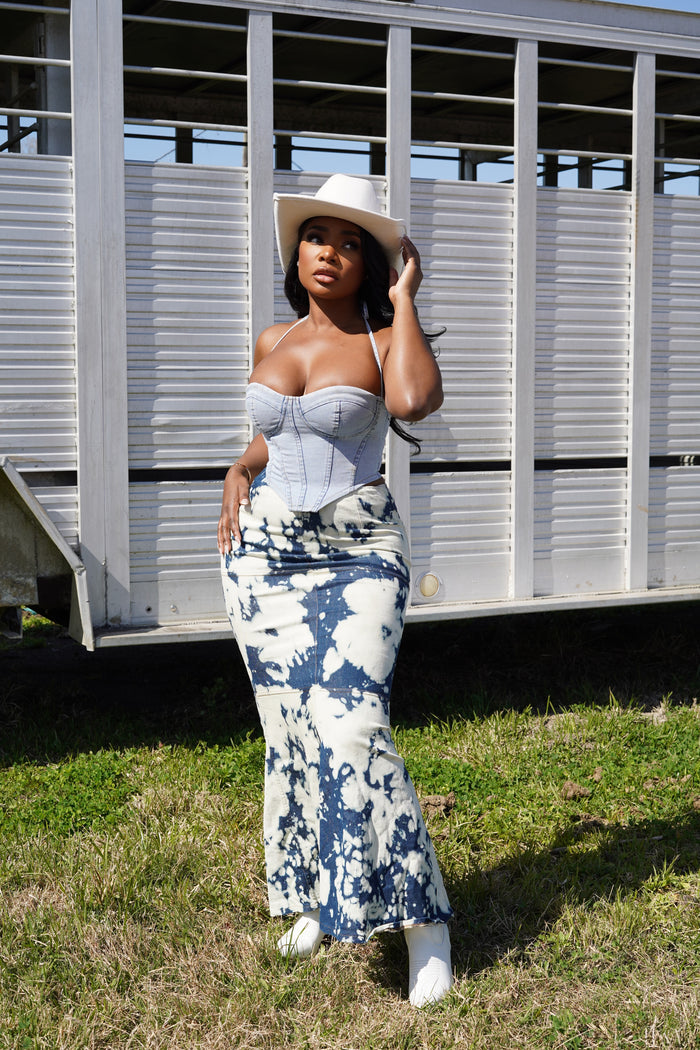 Bleached denim skirt