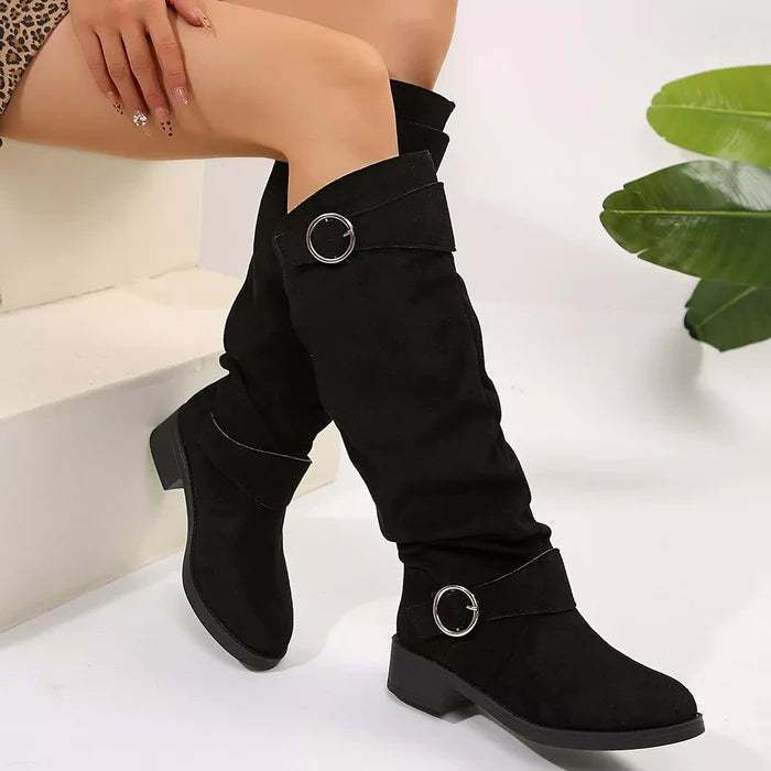 Block Heel Boots with Buckle Detail