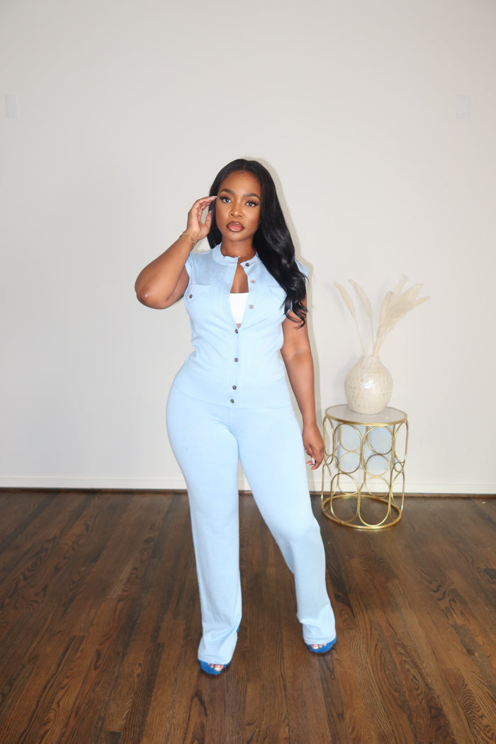 Blue cardigan pant set