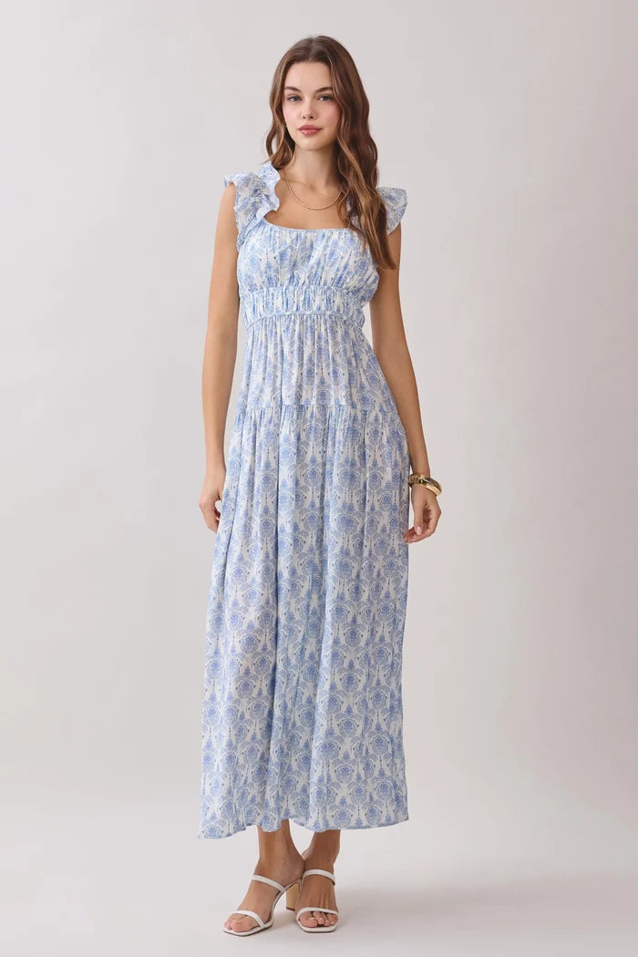 BLUE FLORAL SMOCKED DRESS