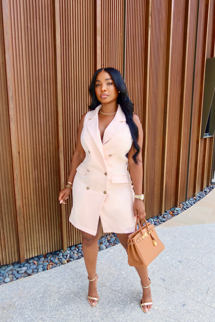 Blush Gold Button Vest Dress
