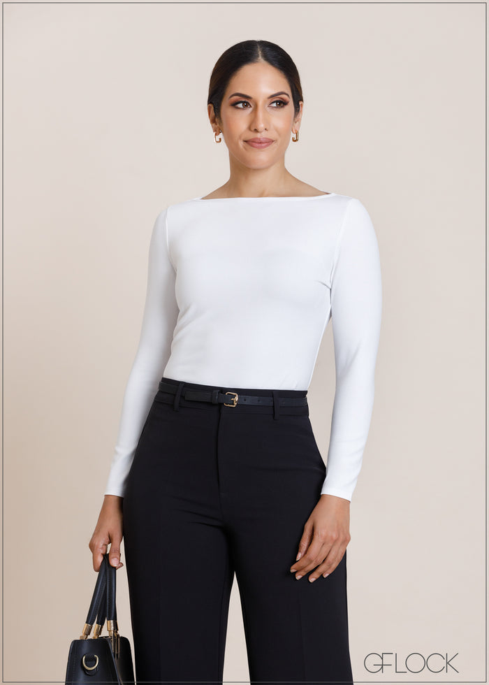 Boat Neck Bodycon Top - 080424