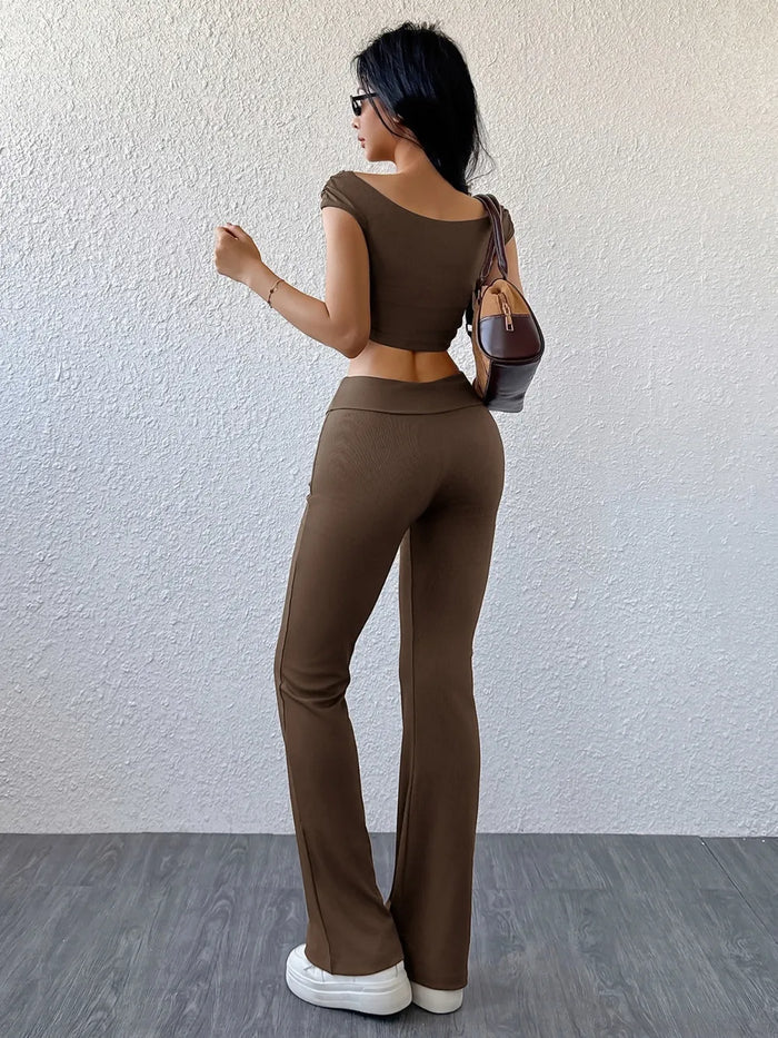 Boat Neck Cap Sleeve Top and Pants Set
