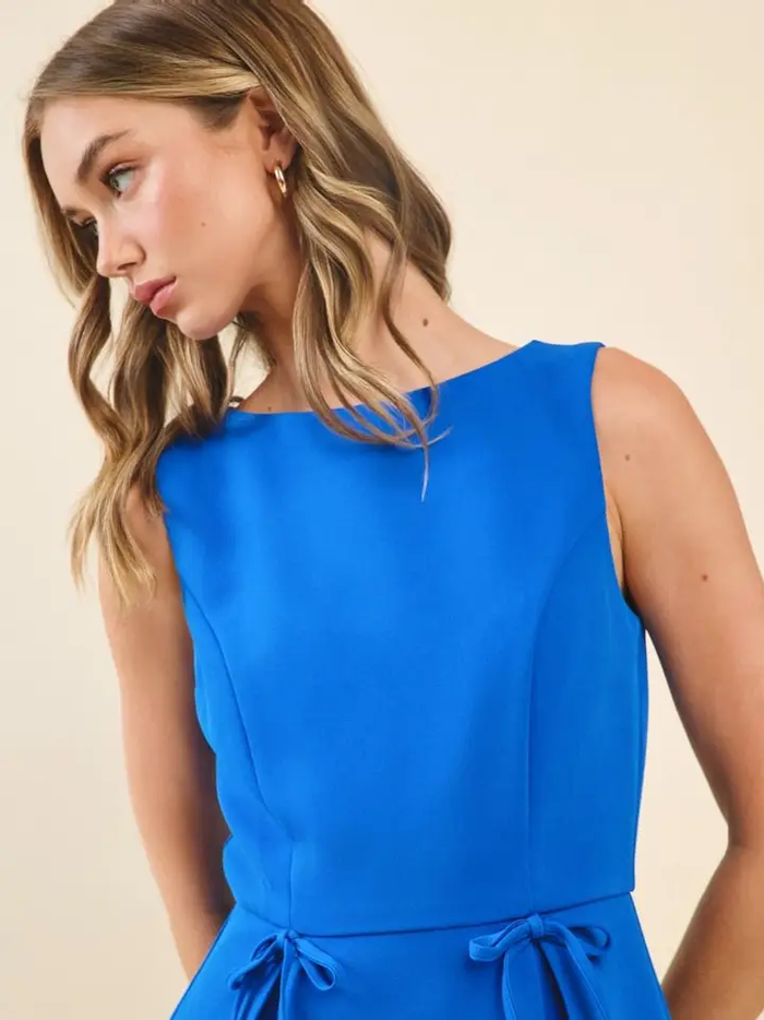 Boat Neckline Side Bows Detail Mini Dress