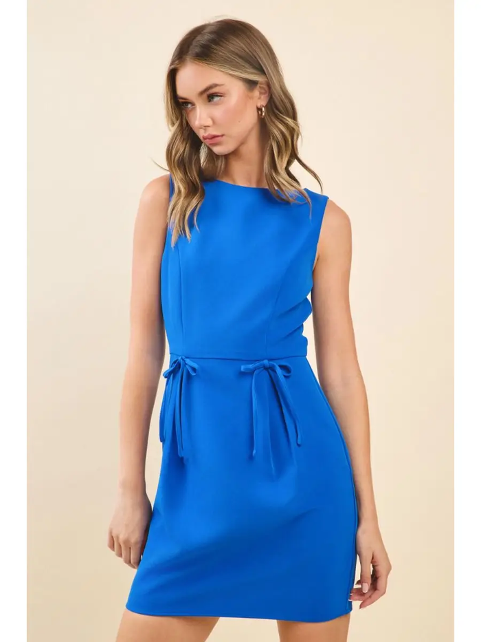 Boat Neckline Side Bows Detail Mini Dress