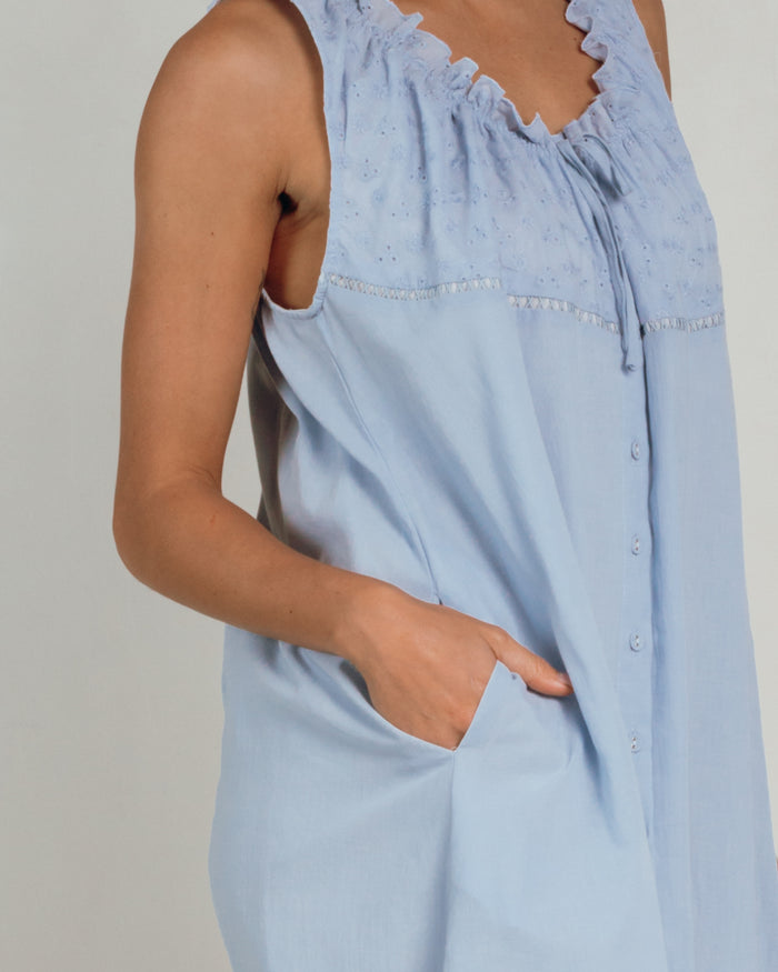 Bonnie Mini Dress in Blue - Functional Side Pocket - The Lullaby Club