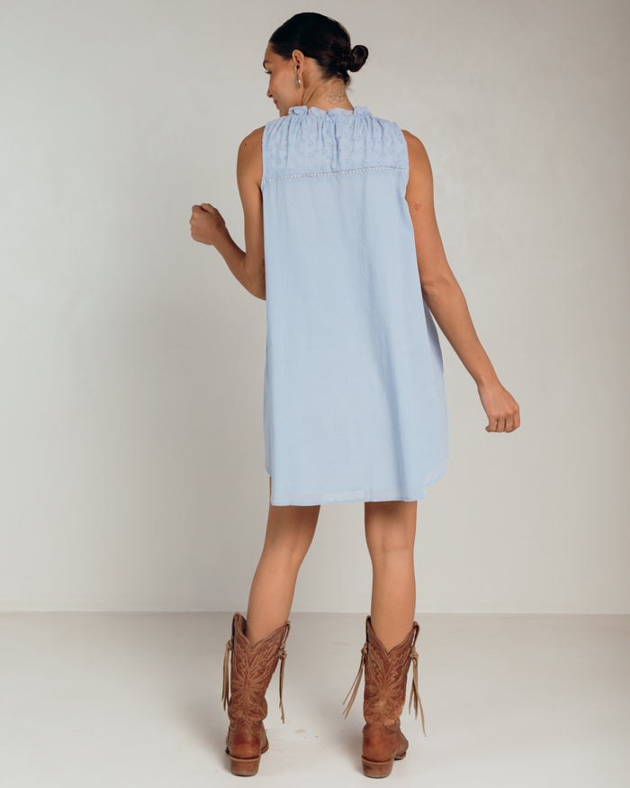 Bonnie Mini Dress in Blue - Pregnancy and Postpartum Friendly Mini Dress - The Lullaby Club