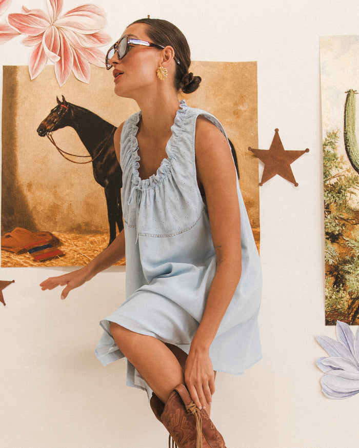 Bonnie Mini Dress in Blue - Breastfeeding Friendly Mini Dress - The Lullaby Club
