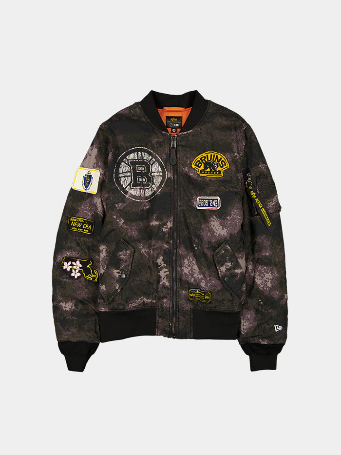 BOSTON BRUINS X ALPHA X NEW ERA MA-1 BOMBER JACKET (BLACK CAMO) OUTERWEAR Alpha Industries BLACK S