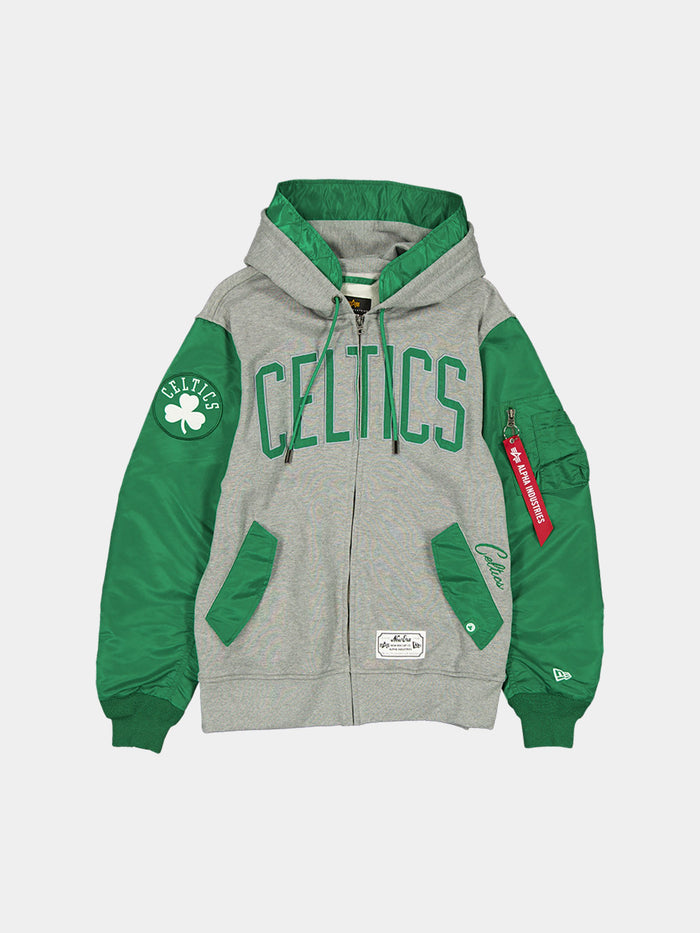 BOSTON CELTICS X ALPHA X NEW ERA MA-1 ZIP UP HOODIE OUTERWEAR Alpha Industries KELLY GREEN S