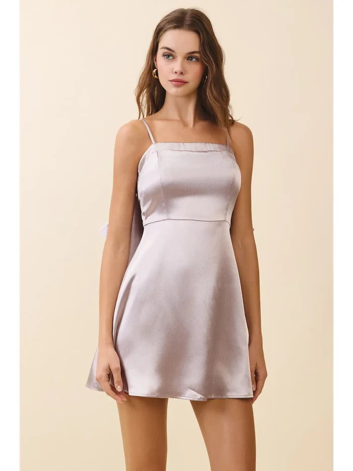 Bow Detail Satin Dress - Greige Goods