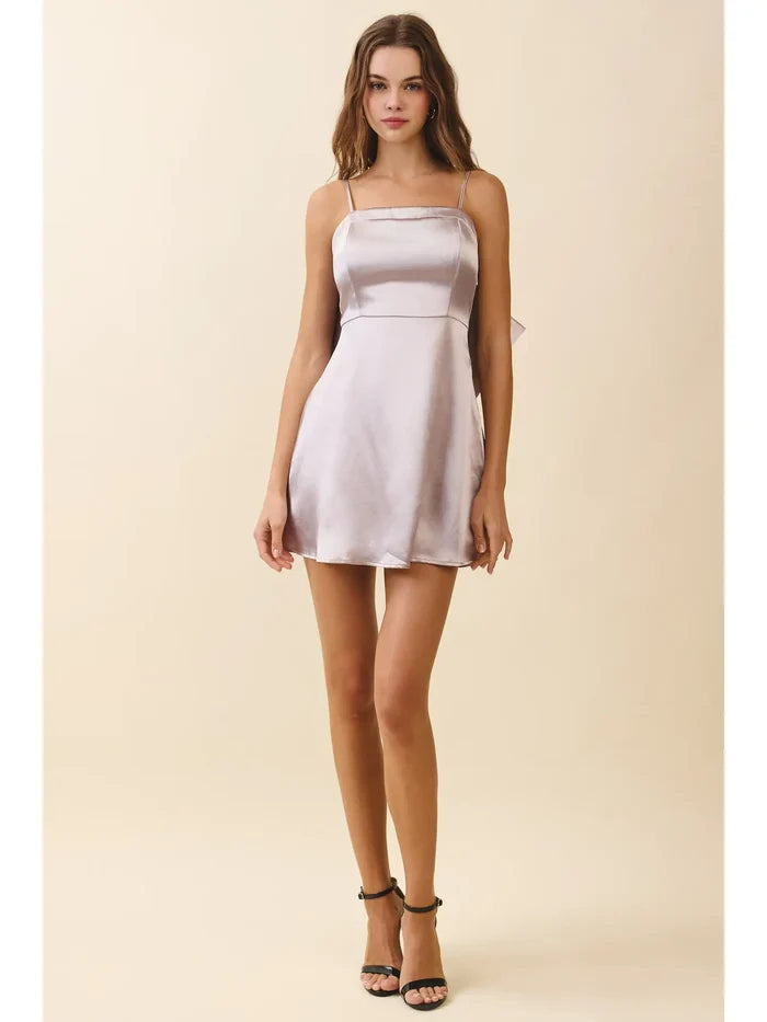 Bow Detail Satin Dress - Greige Goods