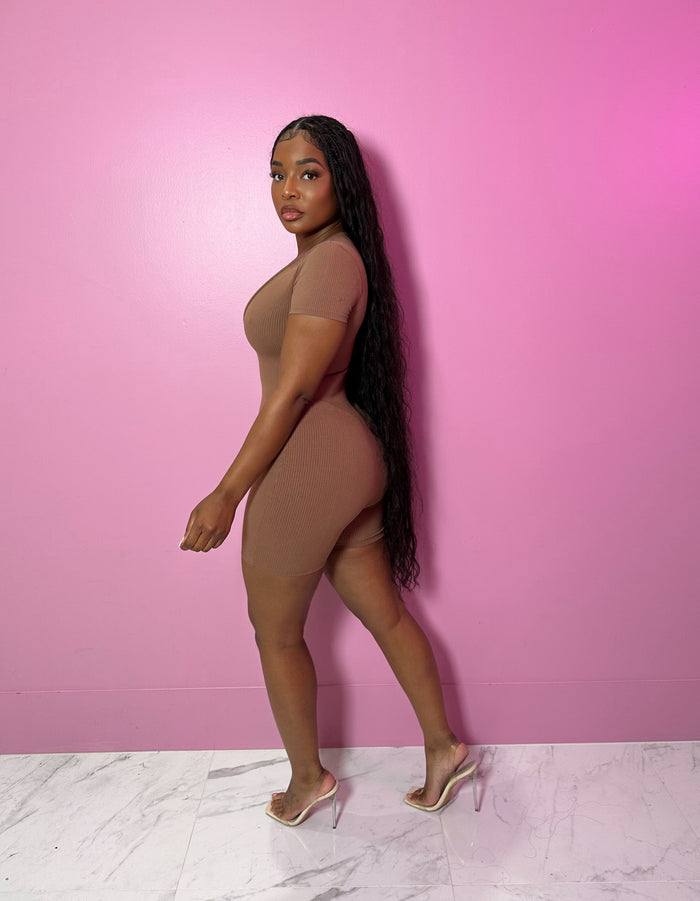 Brown Ribbed Romper - Shop Luxe Life Boutique