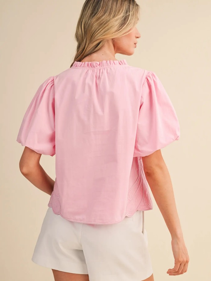 Bubble Sleeve Top with Side Embroidery