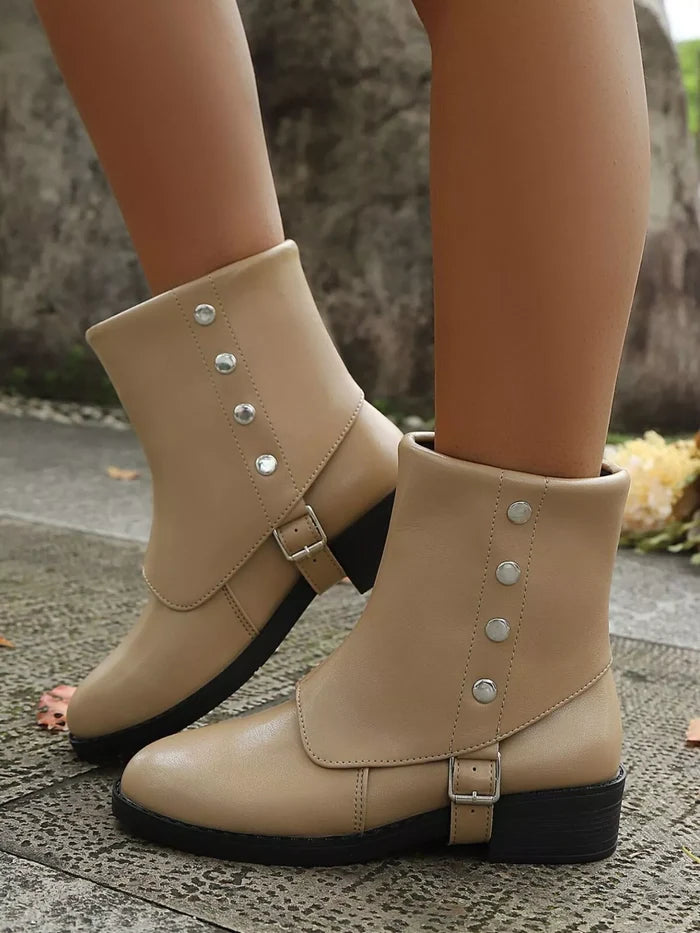 Buckle Block Heels Boots