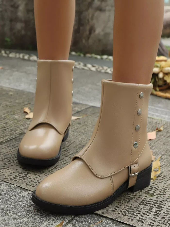 Buckle Block Heels Boots
