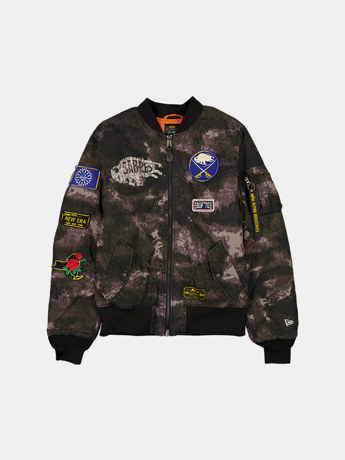 BUFFALO SABRES X ALPHA X NEW ERA MA-1 BOMBER JACKET (BLACK CAMO) OUTERWEAR Alpha Industries BLACK S