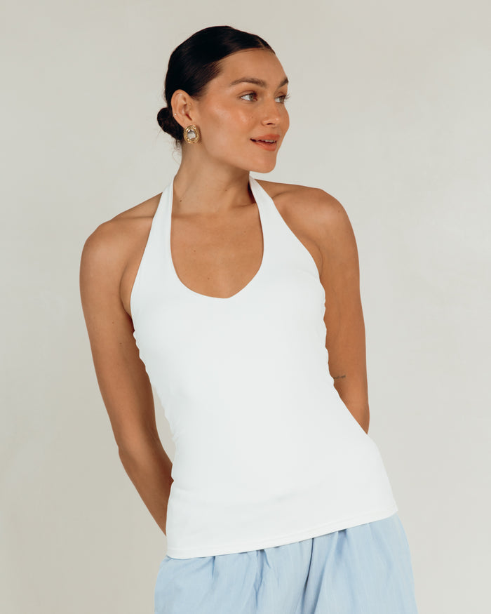 Butter Halter in White - Basic Halter in Extended Size Range AU 6-26 - The Lullaby Club
