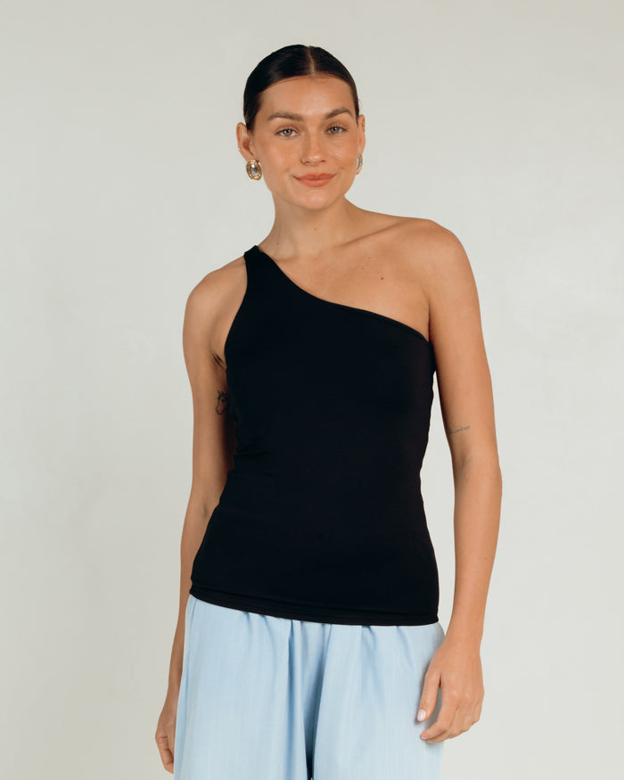 Butter One Shoulder Top in Black - Maternity Friendly Top - The Lullaby Club