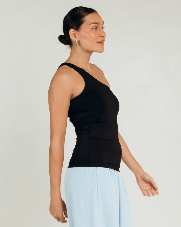 Butter One Shoulder Top in Black - Maternity Friendly Basics - The Lullaby Club