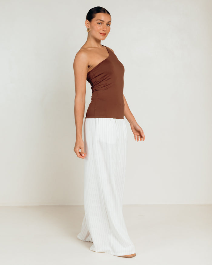 Butter One Shoulder Top in Brown - Maternity Friendly Top - The Lullaby Club