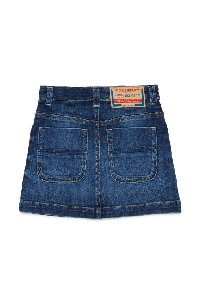 Button-through denim mini skirt