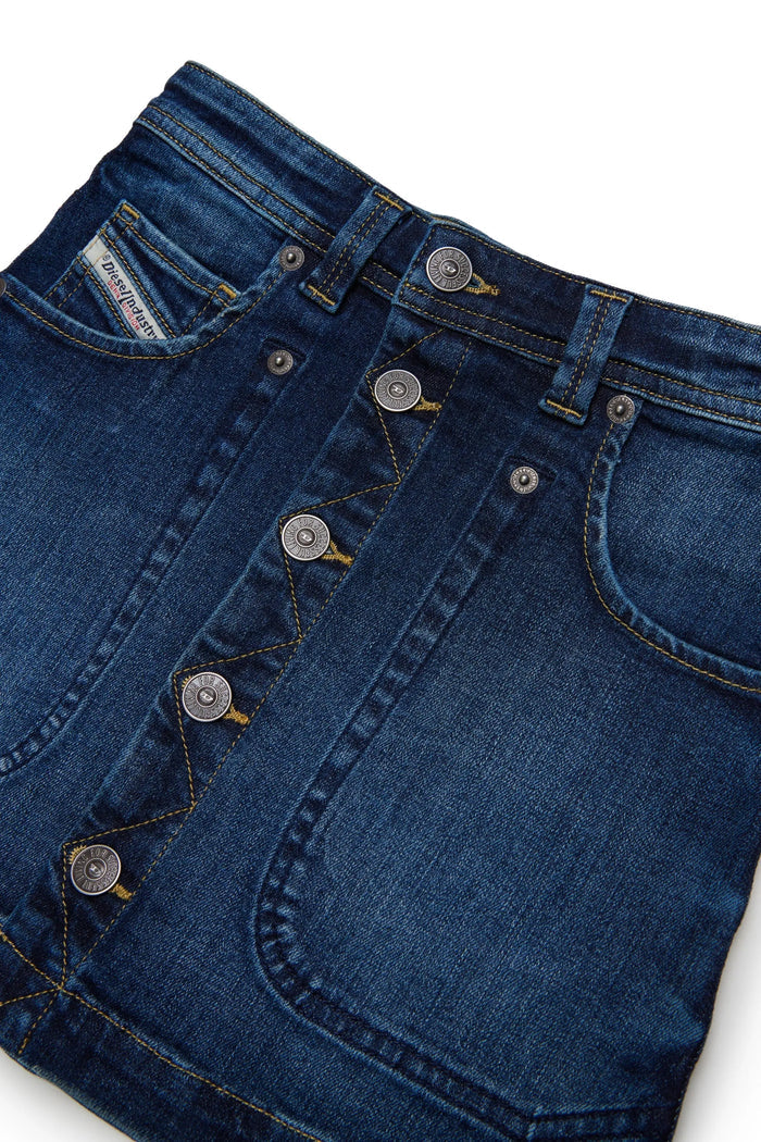 Button-through denim mini skirt