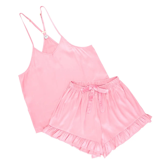 Cami & Velvet Ruffled Top & Short Set - Greige Goods