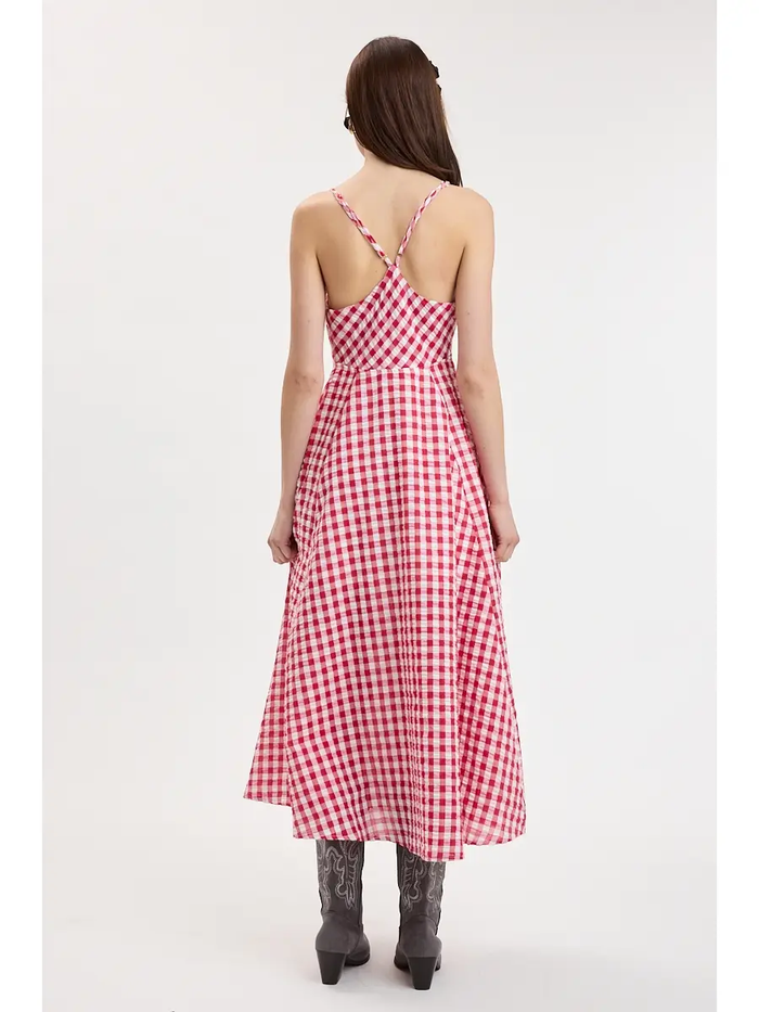 Checker Crossed Strap Midi Dress - Greige Goods